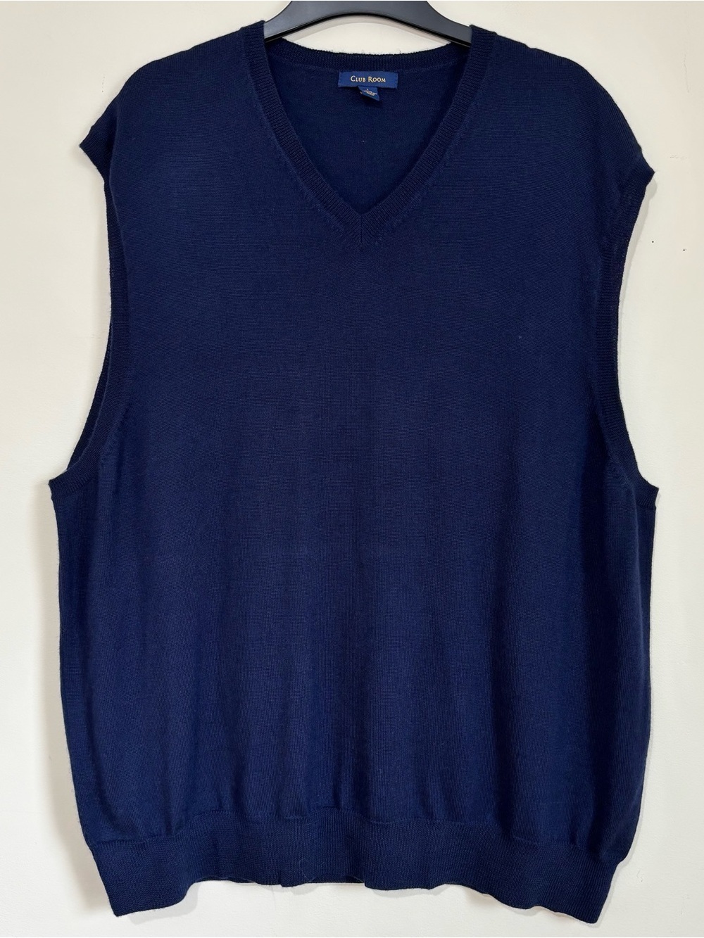 Club Room office slouchy classic merino wool navy blue knit sweater vest Men L